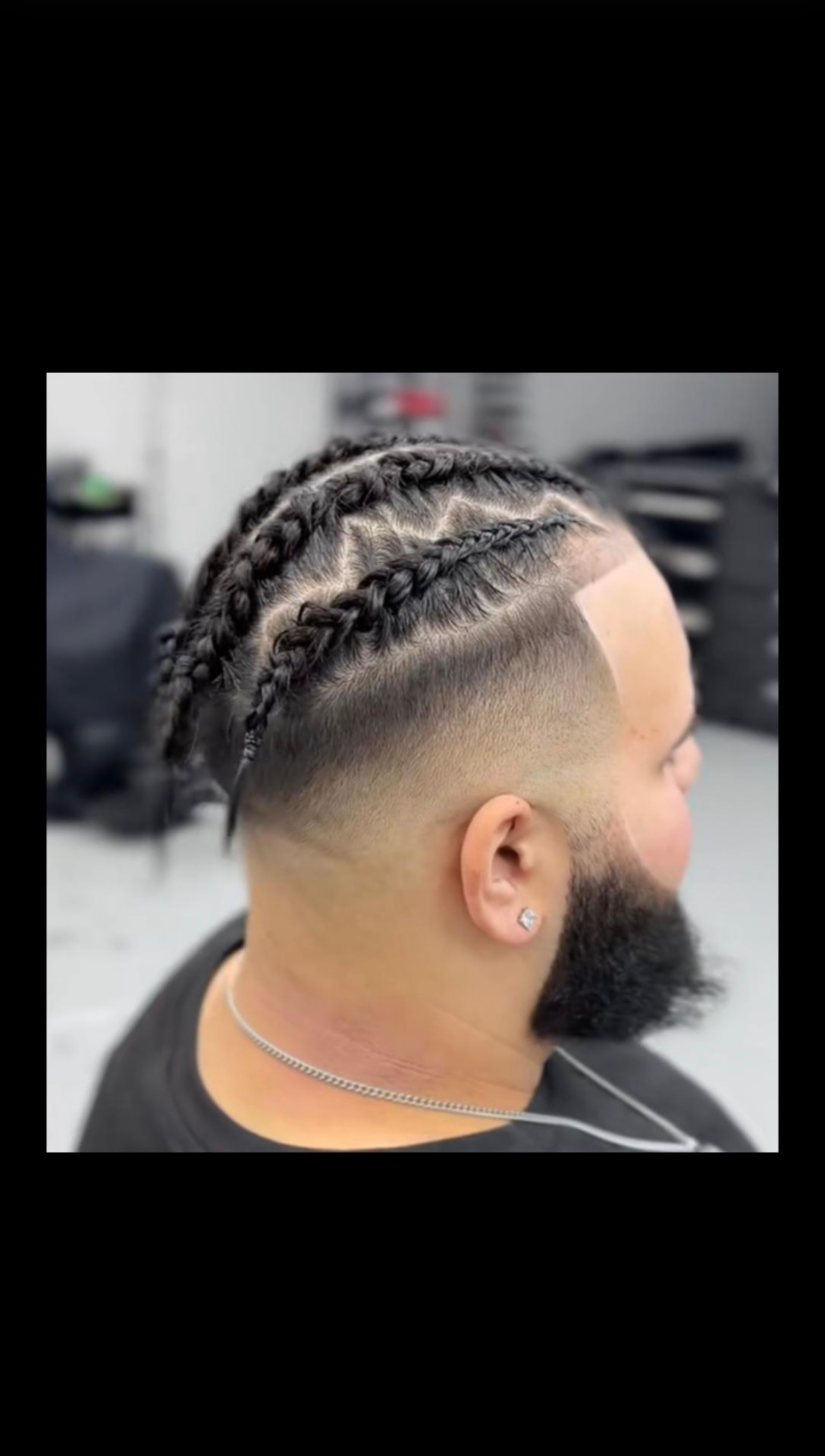 Braids with Skin Fade and Beard Lineup